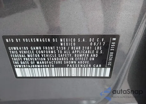 2017 Volkswagen Jetta 1.4T S from USA, damaged, VIN 3VW2B7AJ8HM409470